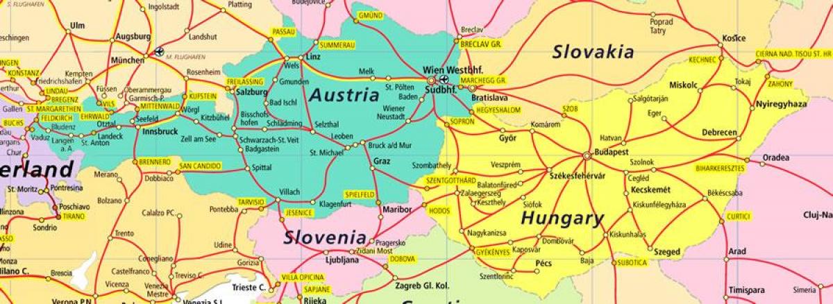 Itävalta rail map - Itävalta rail map (Länsi-Eurooppa - Eurooppa)