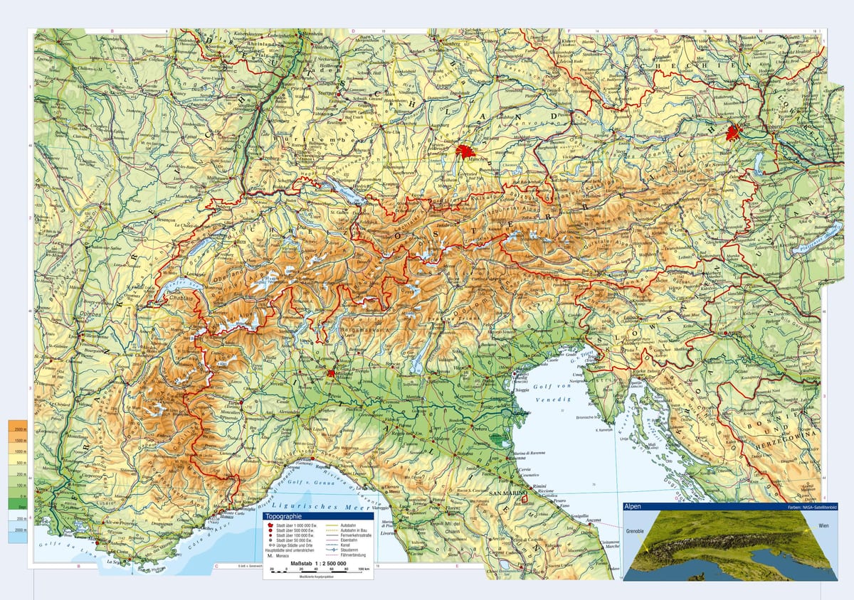kartta itävalta topografisia