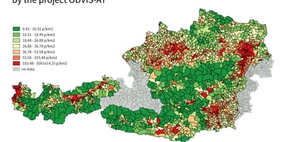 Itävalta asukastiheys kartta